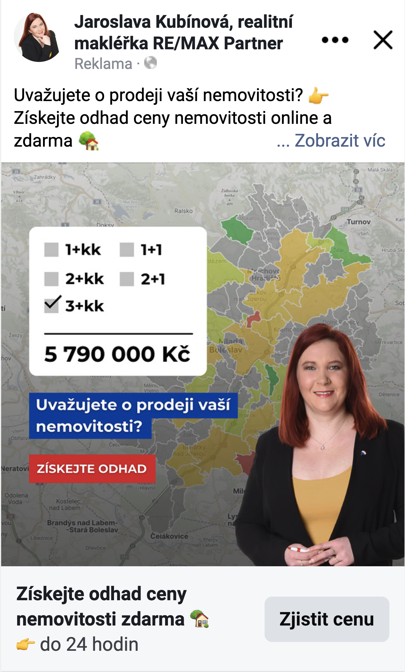 Ukázka Facebook reklamy ve feedu
