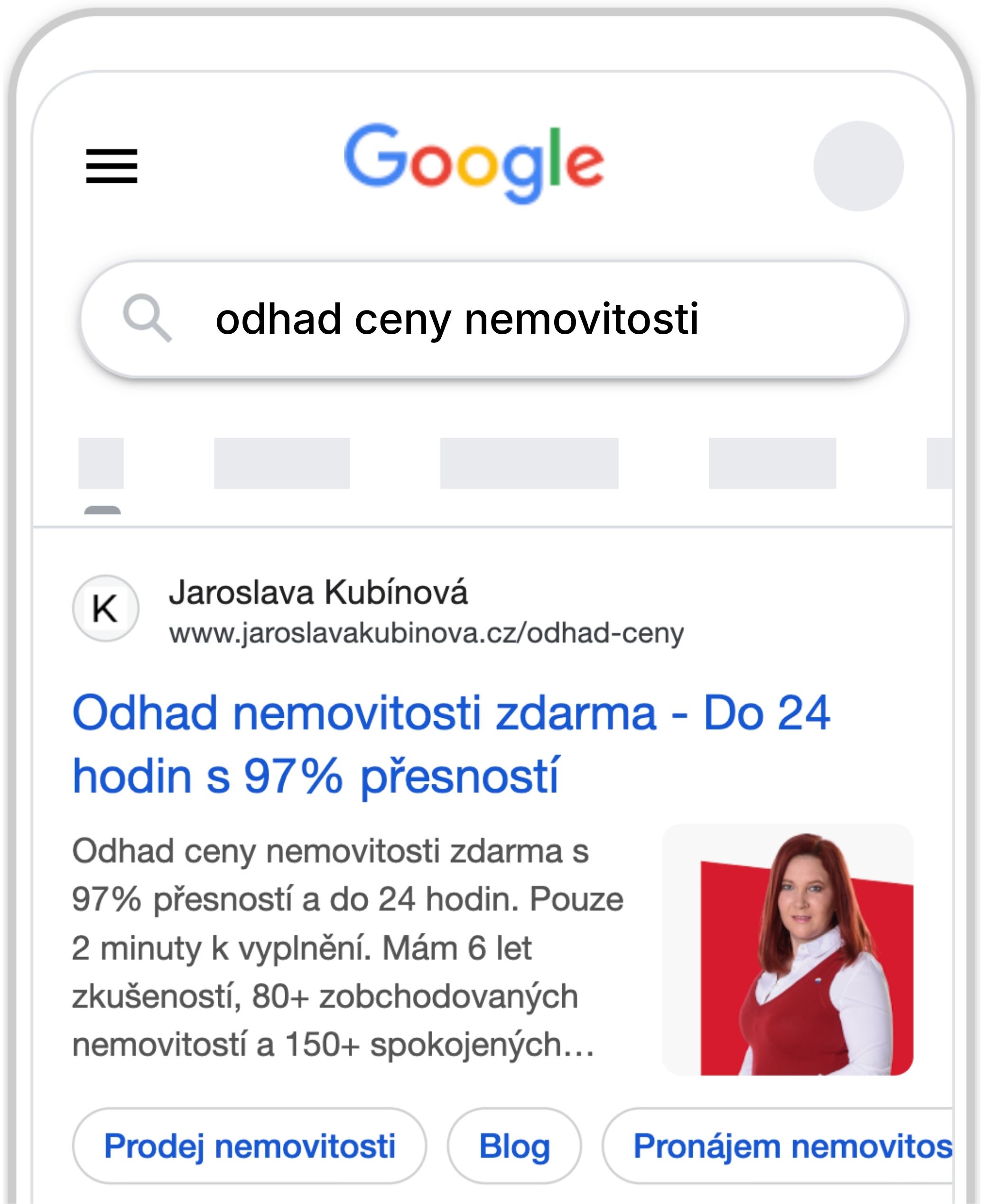 Ukázka Google reklamy ve vyhledávání