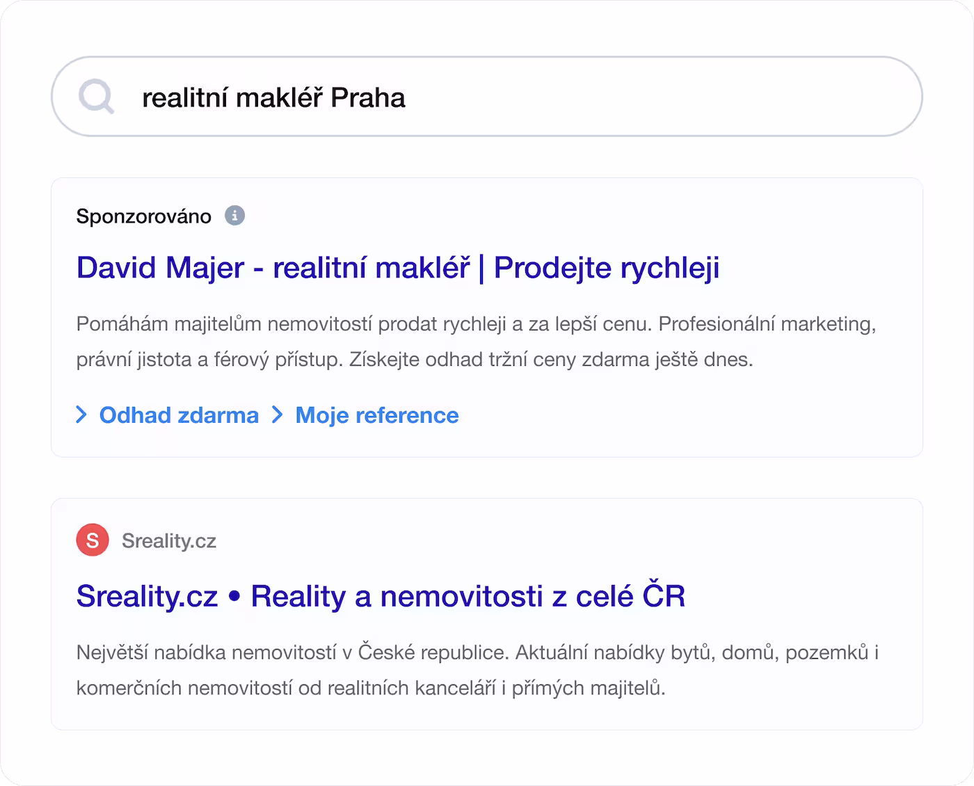 Mockup placené reklamy ve výsledcích vyhledávání Google